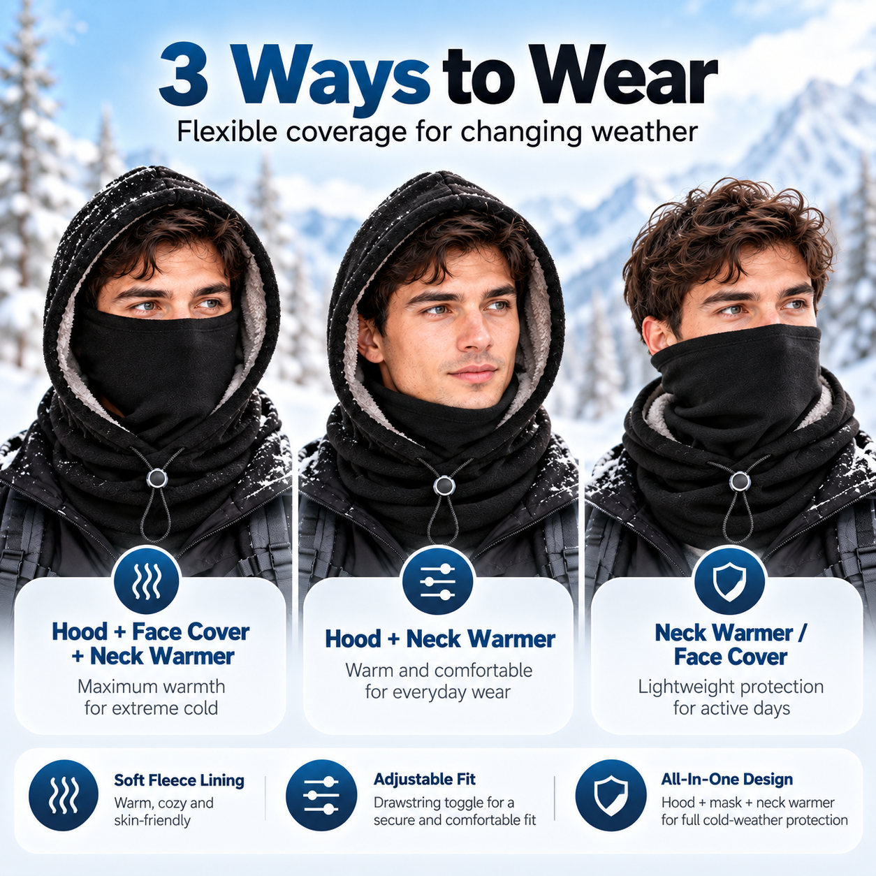 Winter fleece hood face cover and neck warmer product detail 8