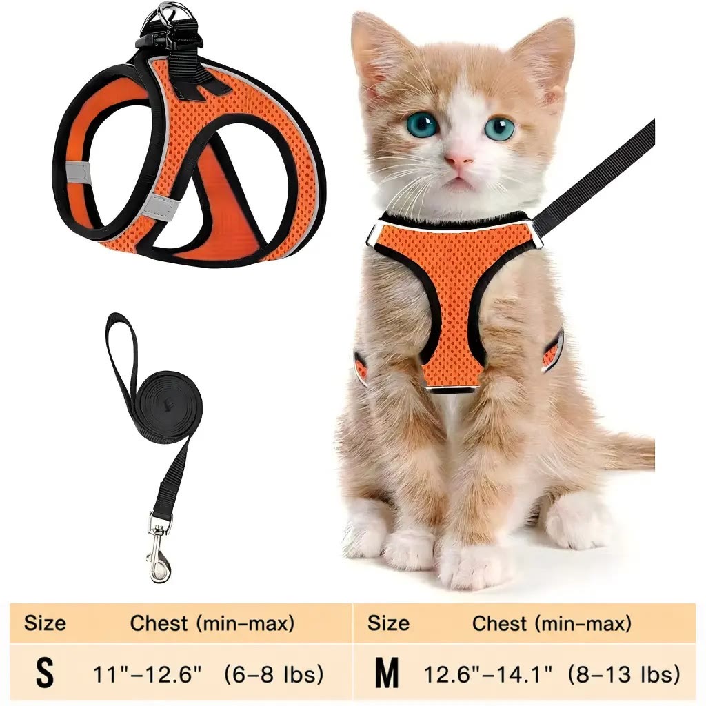 Heeipaw Escape Proof Cat Harness & Leash (6-13 lbs) Adjustable Reflective Soft Mesh Vest for Easy Safe Walks with Leash Included - Orange - M - image 9