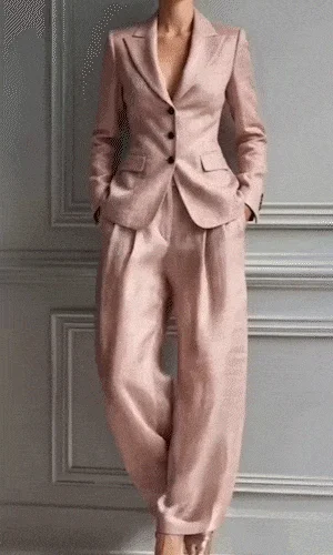 Women's Notched Lapel Blazer and Wide Leg Pants Suit