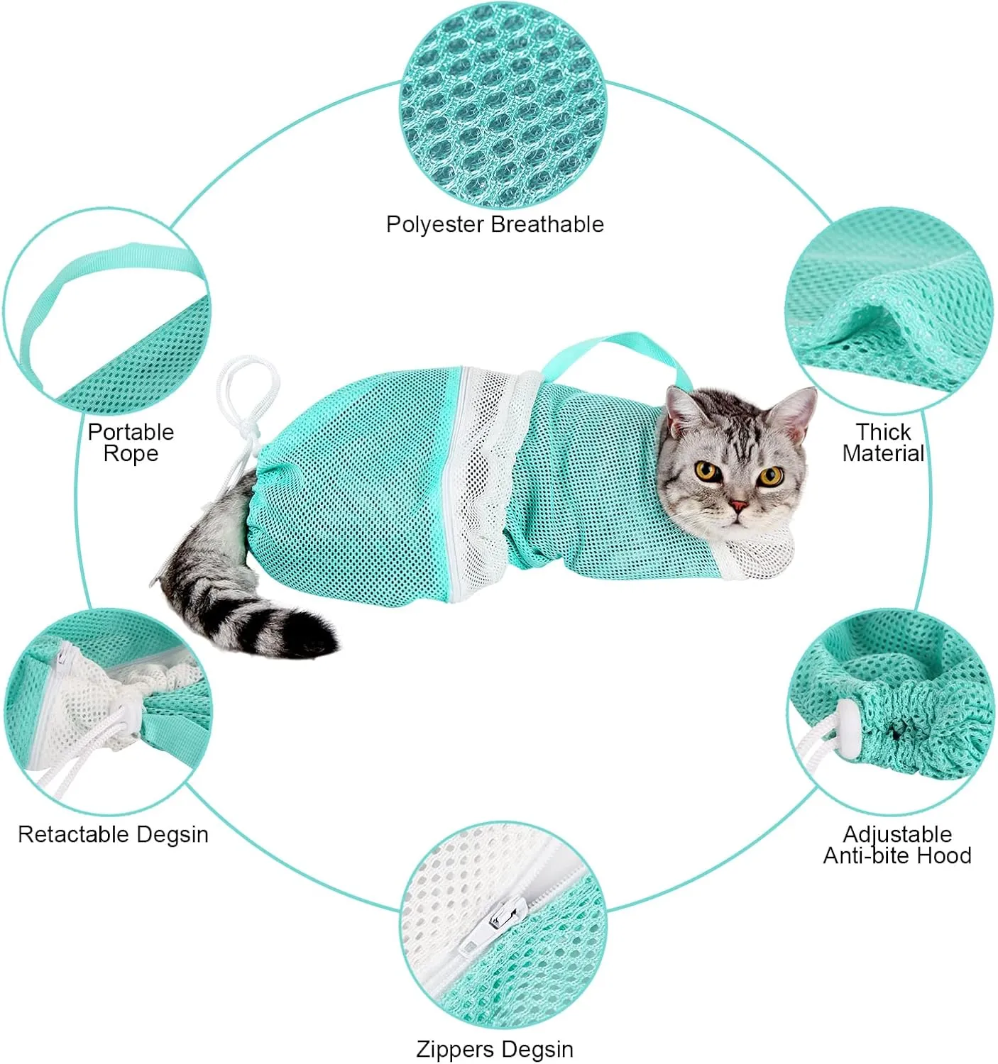 Multi purpose cat grooming mesh bag