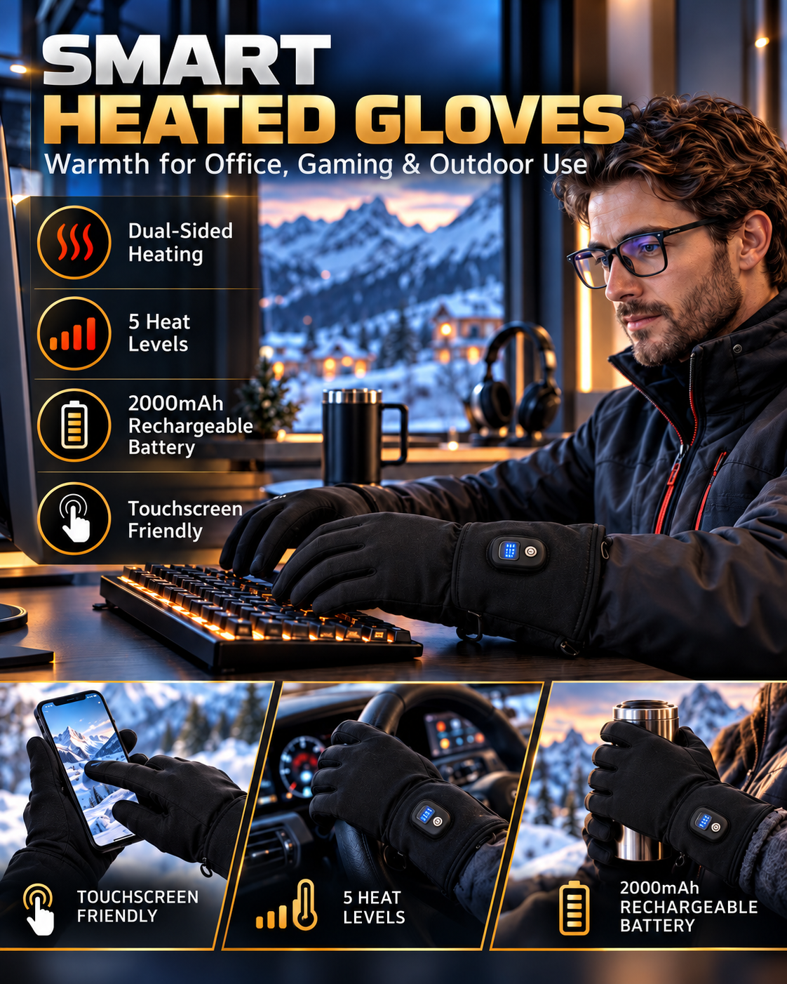 Heated gloves features promotional image