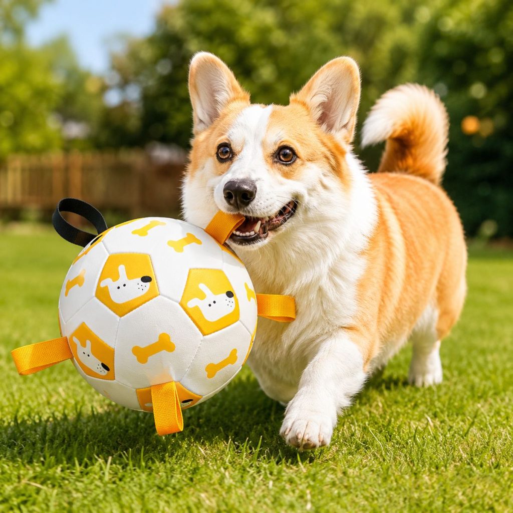 Heeipaw PlayPaw Interactive Dog Football Toy – Durable Fetch & Training Ball for Dogs - White Dog Print - Medium - 19 cm / 7.5 in - image 1