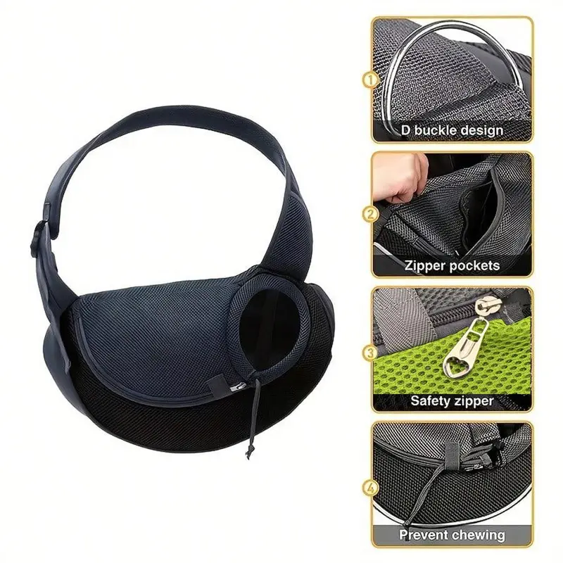 Heeipaw Breathable Dog Sling Carrier, Portable Travel Pet Sling Shoulder Bag Carrier, Dog Bag for Travel