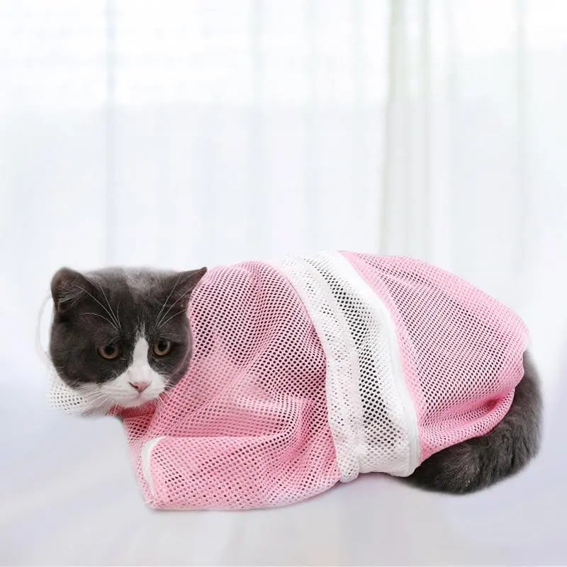 Heeipaw Cat Bath Mesh Bag, Portable Mesh Shower Bag with Adjustable Drawstring Design, Travel Bathing Bag for Cats Grooming Supp - Pink - 1pc - image 4
