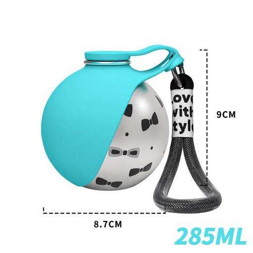 Heeipaw Portable Stainless Steel Dog Water Bottle with Foldable Bowl & Carabiner - Blue with a print - 285ML - image 7