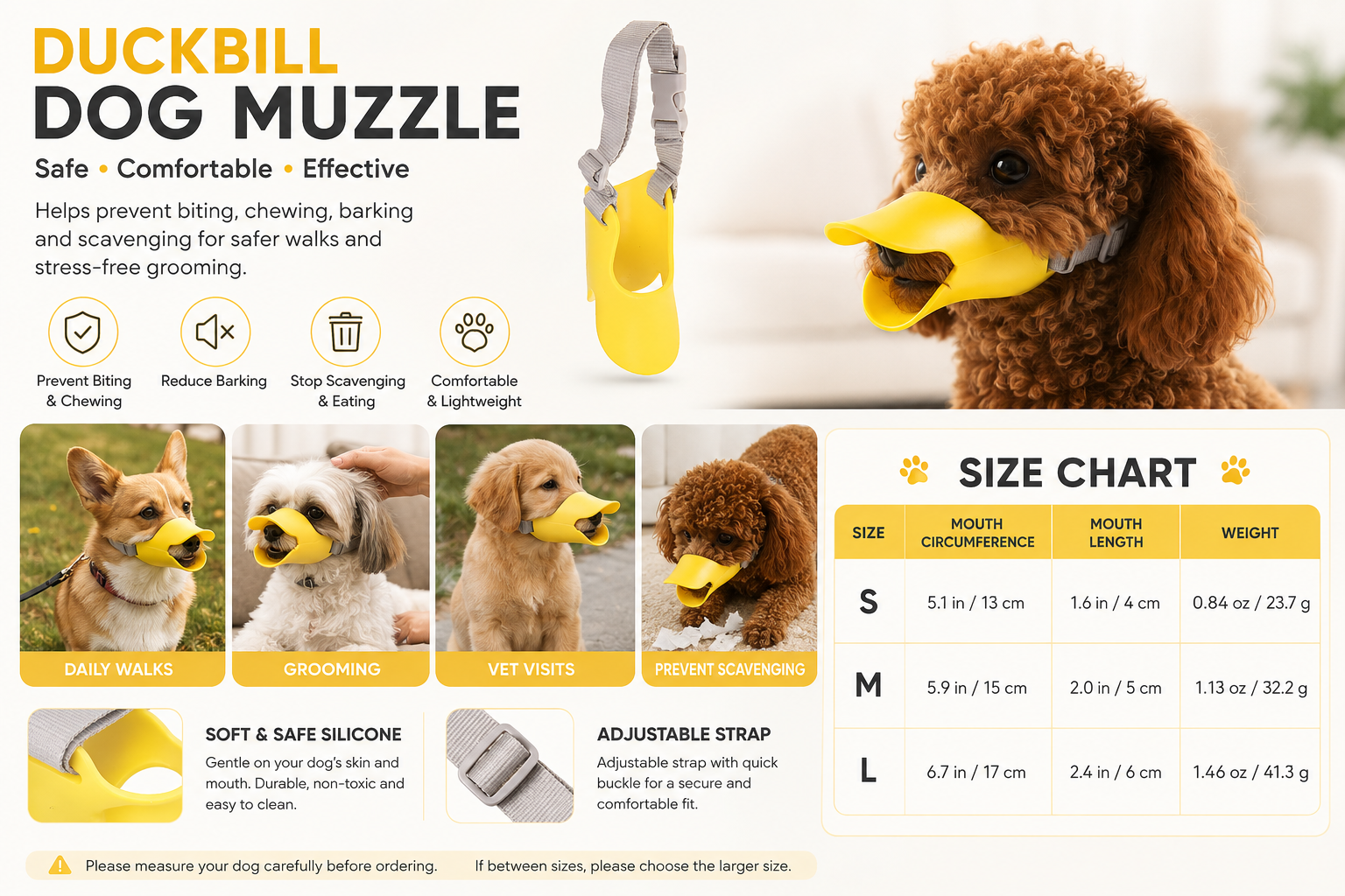 Heeipaw Silicone Dog Muzzle – Soft Duckbill Anti-Bite Muzzle for Walking & Scavenging Prevention