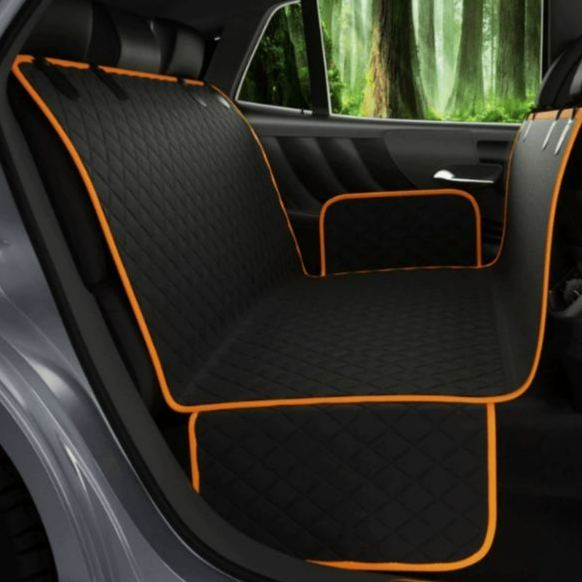 Heeipaw Waterproof Dog Car Seat Cover, Thick Oxford Fabric Back Seat Pet Mat, Dirt-resistant Travel Bed For Dogs, Outdoor Vehicle Protection Pad - Black with Orange Trim – Small Ear Design - image 8