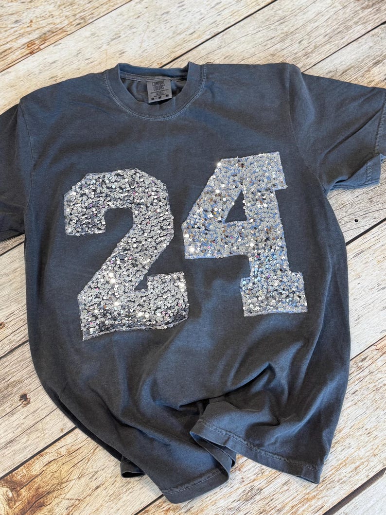 Custom Sequins Patch Player Number Crewneck, Shimmer Jersey Number Stadium Sweatshirt
