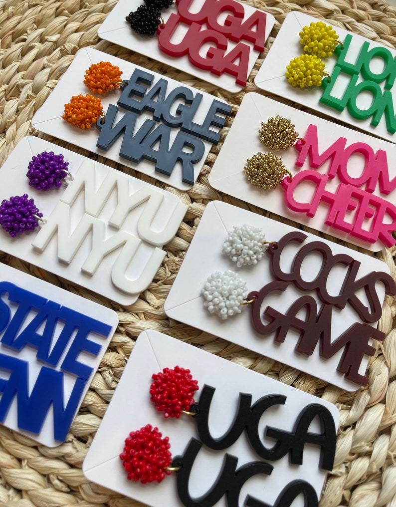 Custom Game Day Acrylic Earrings - Personalized Mascot & Team Spirit Beaded Letter Dangle Earrings
