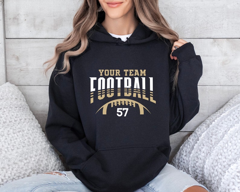 Custom Football Team Name & Number Sweatshirt Personalized Game Day Sports Fan Hoodie Custom Football Mom Apparel