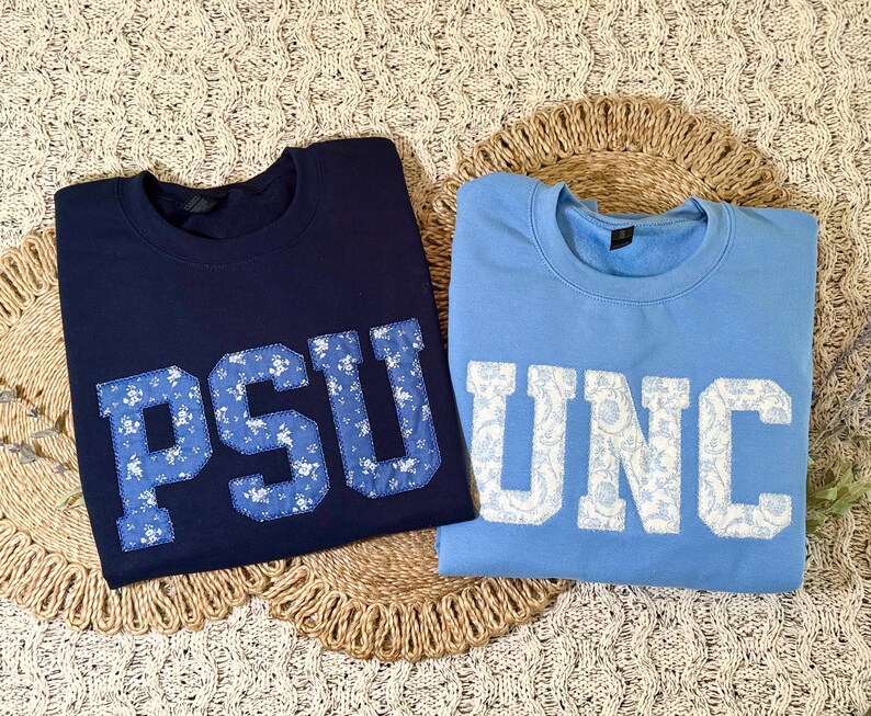 Custom Stitched Applique Letter Sweatshirt Floral Fabric Patchwork College Crewneck