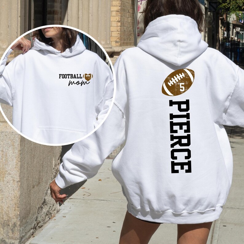 Custom Two-Sided Football Mom Hoodie - Personalized Name & Number Game Day Sweatshirt
