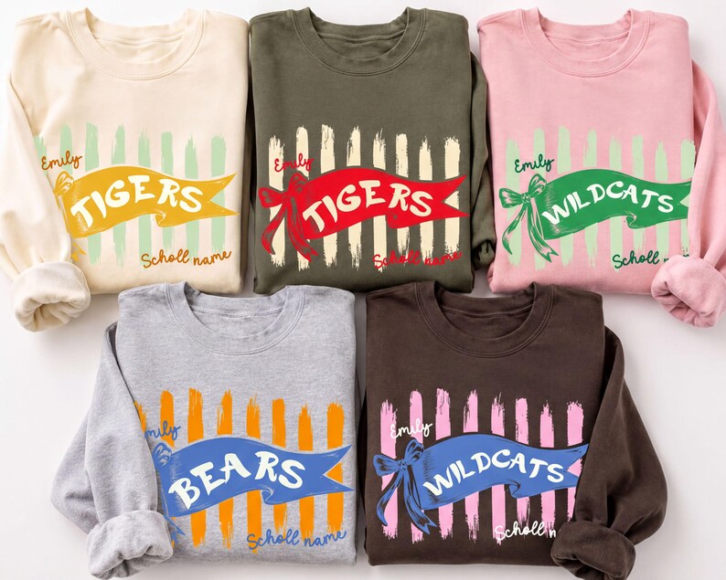 Custom Mascot Ribbon Banner Sweatshirt Personalized Bow School Spirit Crewneck