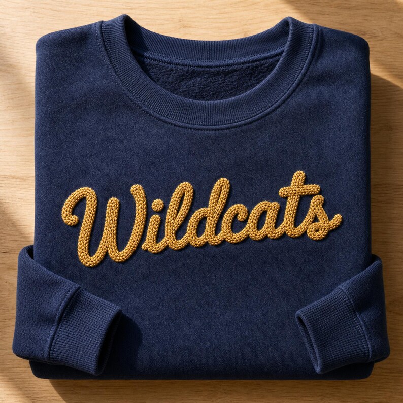 Custom Chunky Knit Mascot Sweatshirt Personalized Yarn Embroidery Game Day Crewneck