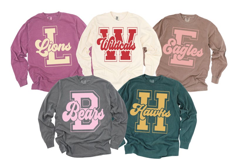 Custom Varsity Initial Mascot Sweatshirt Groovy Cursive Team Game Day Crewneck
