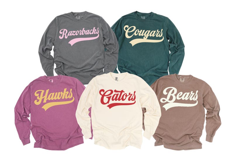 Custom Tail Sweep Mascot Sweatshirt Retro Cursive Game Day Crewneck