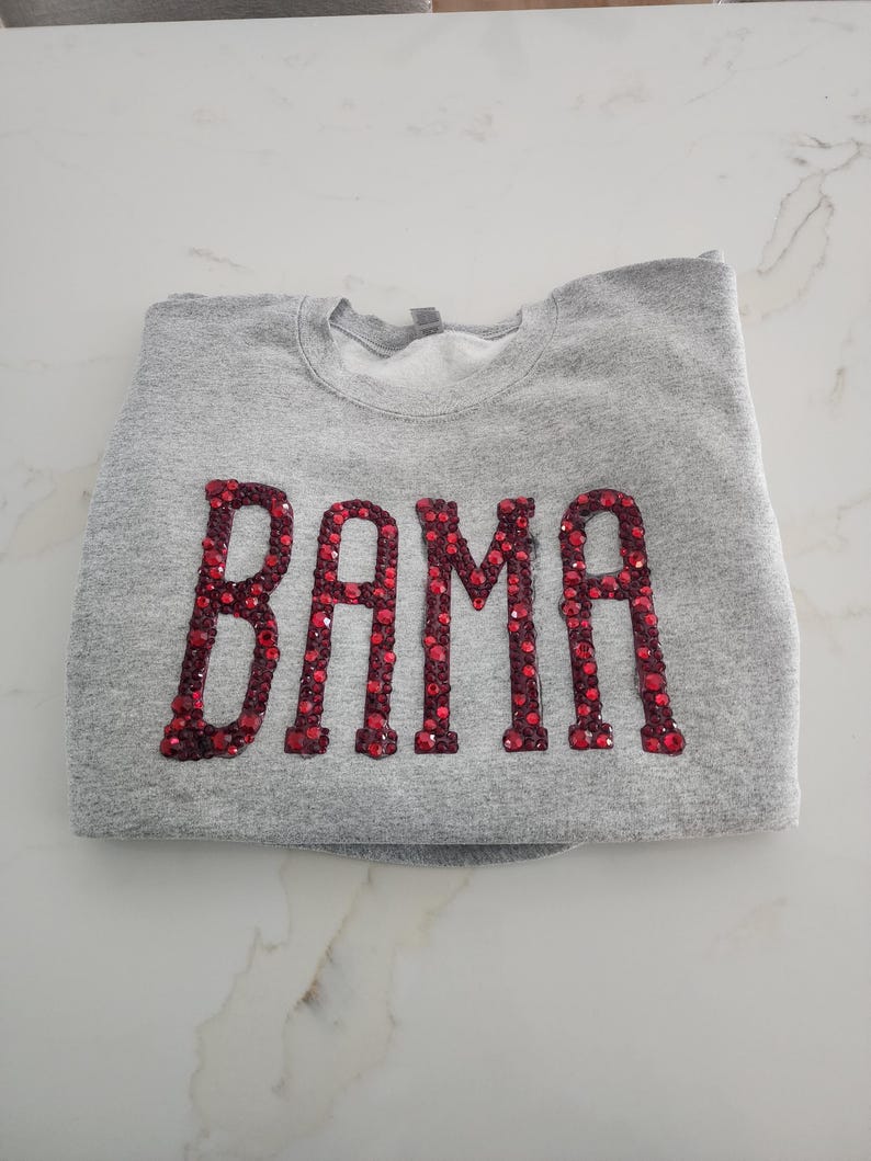 Custom Rhinestone College Sweatshirt Sparkle Crystal Letter University Team Game Day Glam Crewneck