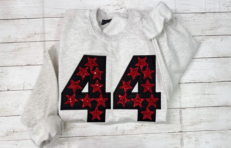 Custom Sequin Star Number Sweatshirt Embroidered Applique Jersey Number Game Day Player Shirt