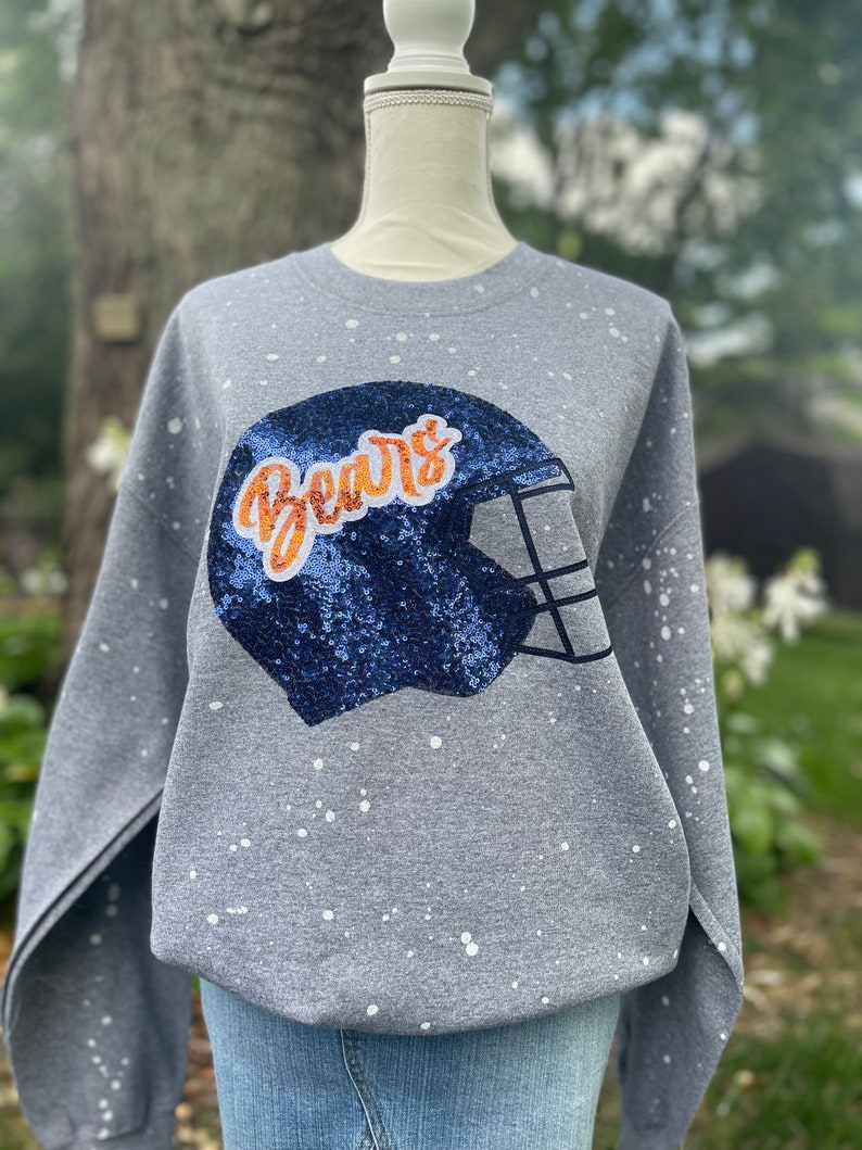 Custom Sequin Football Helmet Bleached Sweatshirt Sparkling Game Day Apparel
