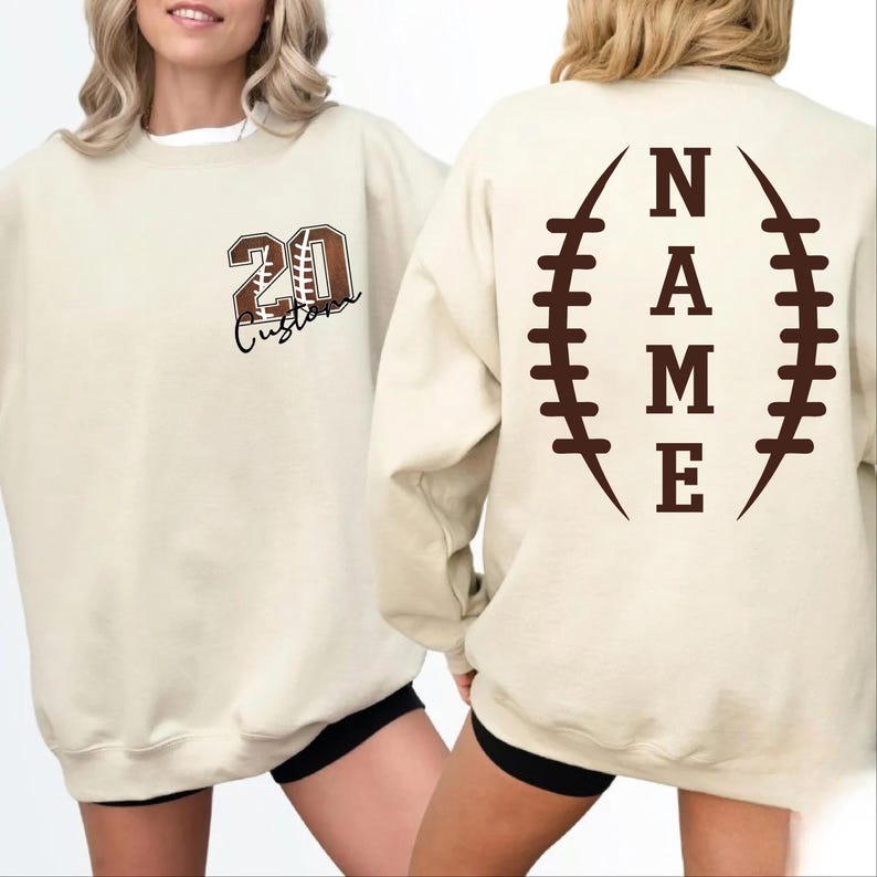 Custom Football Name and Number Sweatshirt Double Sided Back Vertical Name Game Day Player Mom Apparel