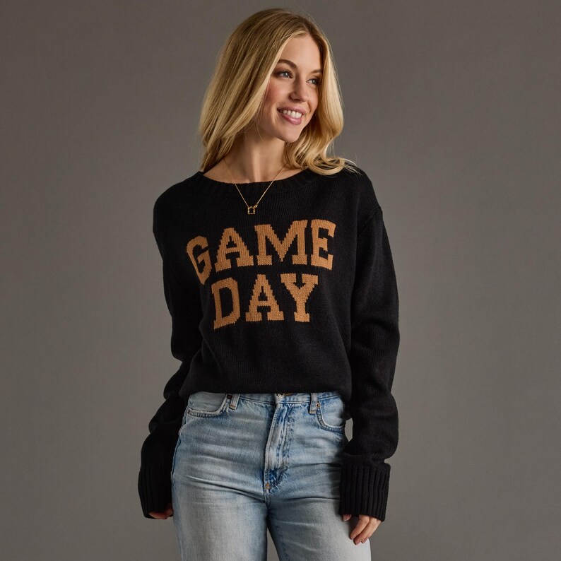 Custom Embroidered Text Knit Sweater Chunky Block Letter Game Day Personalized Name Crewneck