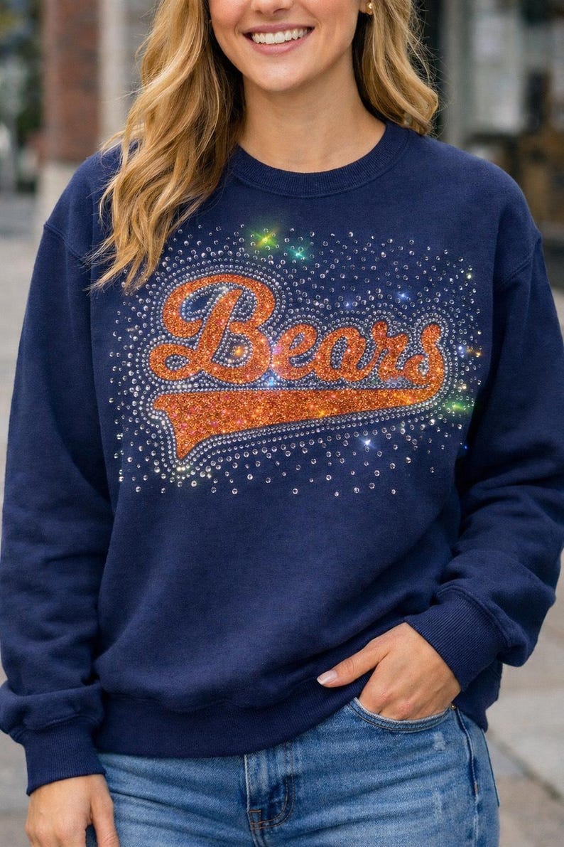 Custom Mascot Rhinestone Sweatshirt Glitter Script Bling Game Day Glam Crewneck