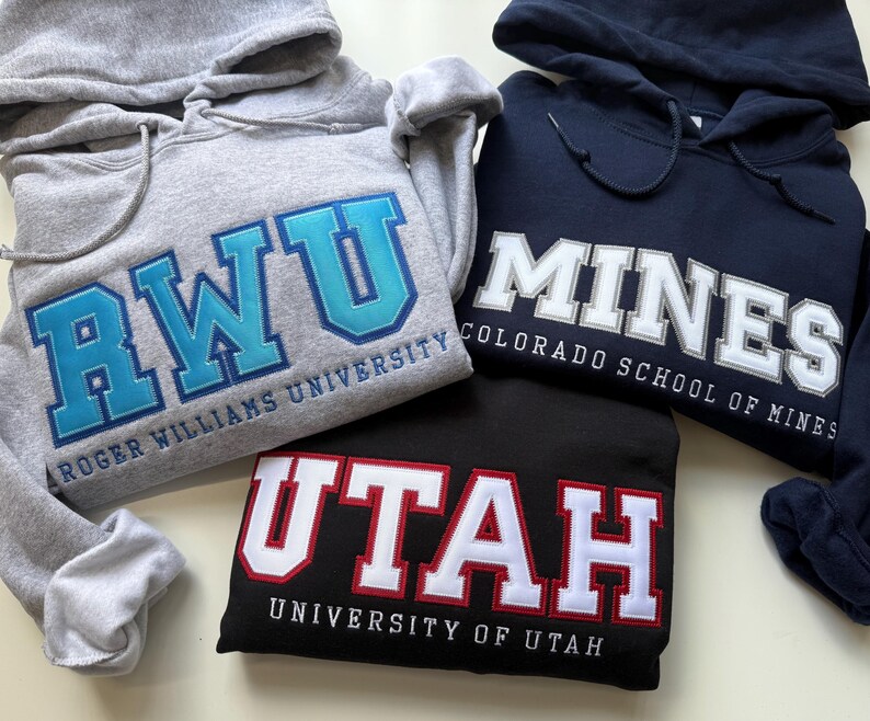 Custom College Tackle Twill Lettering Hoodie Embroidered University School Name Varsity Pullover