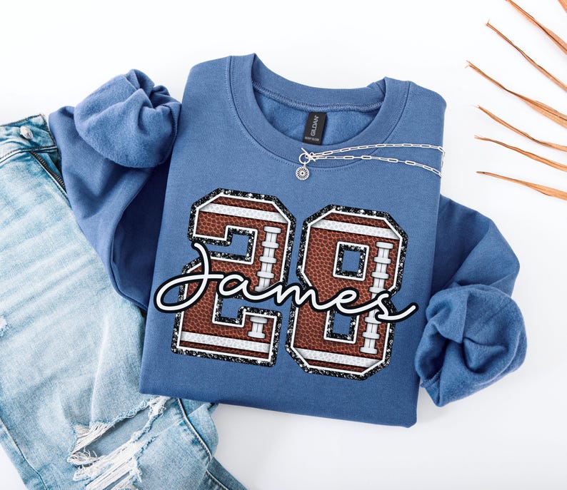 Custom Football Texture Number Sweatshirt Personalized Player Name Game Day Apparel