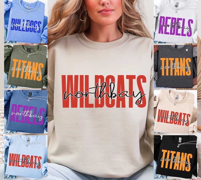 Custom Mascot Tall Block Sweatshirt Personalized City Script Game Day Apparel