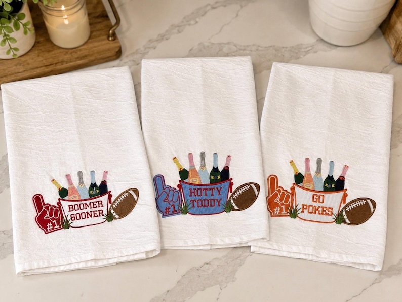 Custom Embroidered Game Day Tea Towel Champagne Ice Bucket Football Kitchen Towel Hostess Gift
