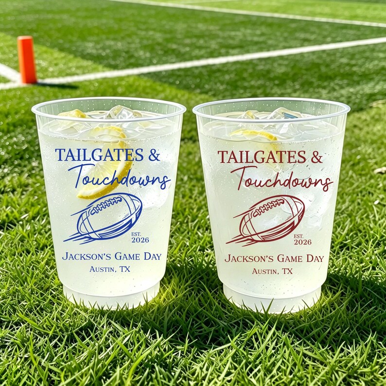 Custom Game Day Football Party Cups Personalized Tailgate Frost Flex Drinkware