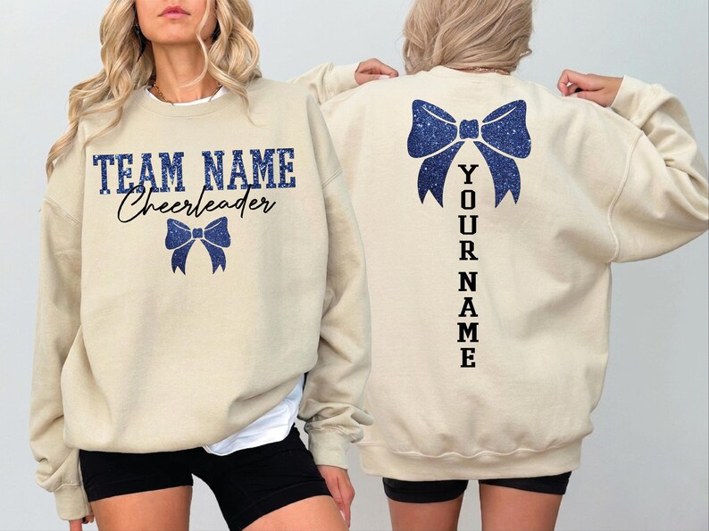 Custom Glitter Mascot Bow Sweatshirt Personalized Name Back Print Cheer Game Day Coquette Crewneck 