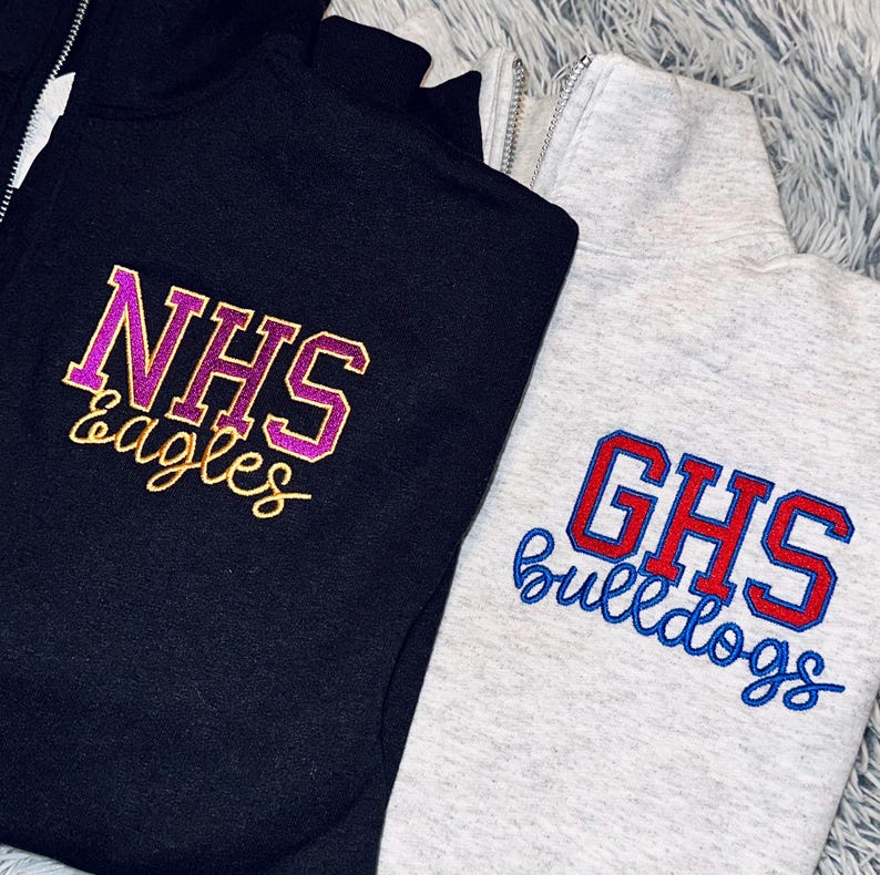 Custom Embroidered Half Zip Sweatshirt Personalized School Mascot Apparel