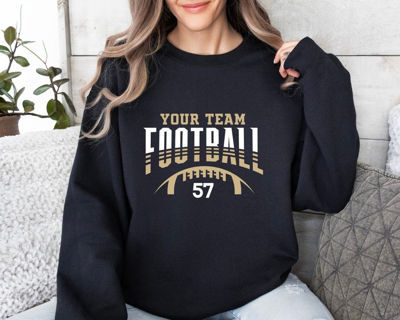 Custom Football Team Name & Number Sweatshirt Personalized Game Day Sports Fan Hoodie Custom Football Mom Apparel