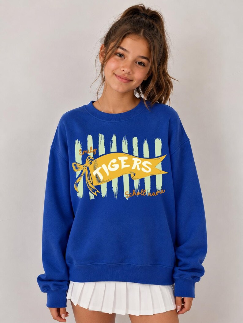 Custom Mascot Ribbon Banner Sweatshirt Personalized Bow School Spirit Crewneck