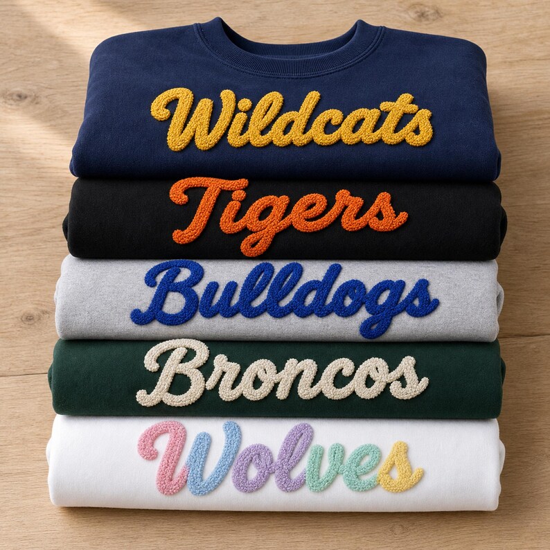 Custom Chunky Knit Mascot Sweatshirt Personalized Yarn Embroidery Game Day Crewneck