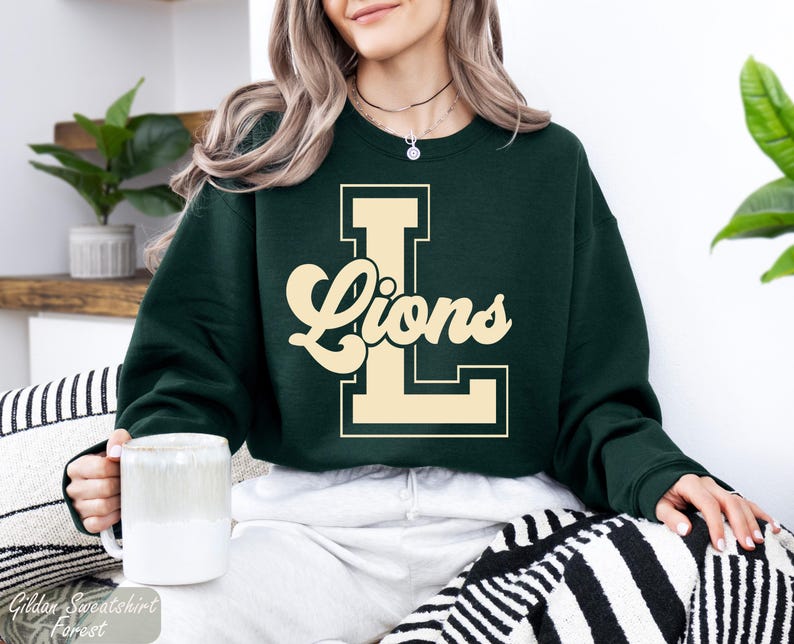 Custom Varsity Initial Mascot Sweatshirt Groovy Cursive Team Game Day Crewneck