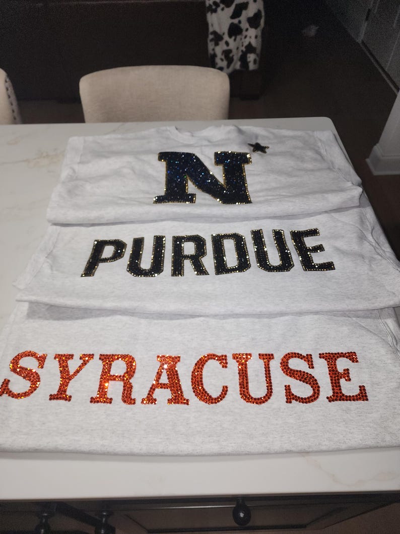 Custom Rhinestone College Sweatshirt Sparkle Crystal Letter University Team Game Day Glam Crewneck