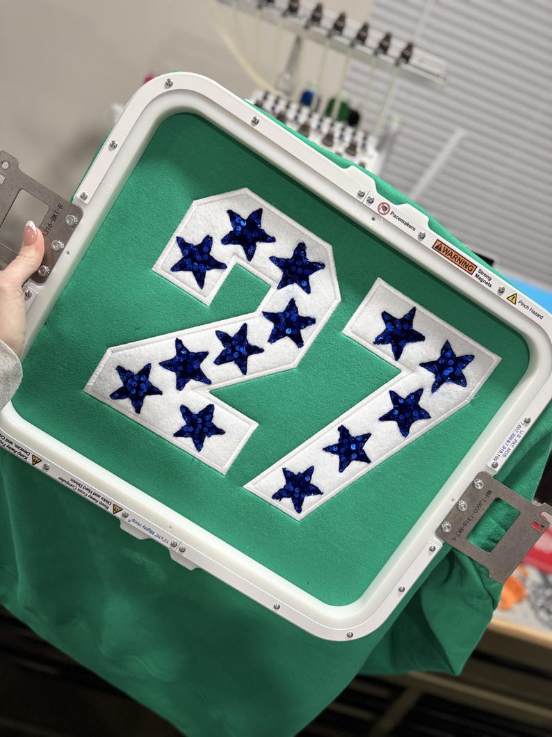 Custom Sequin Star Number Sweatshirt Embroidered Applique Jersey Number Game Day Player Shirt
