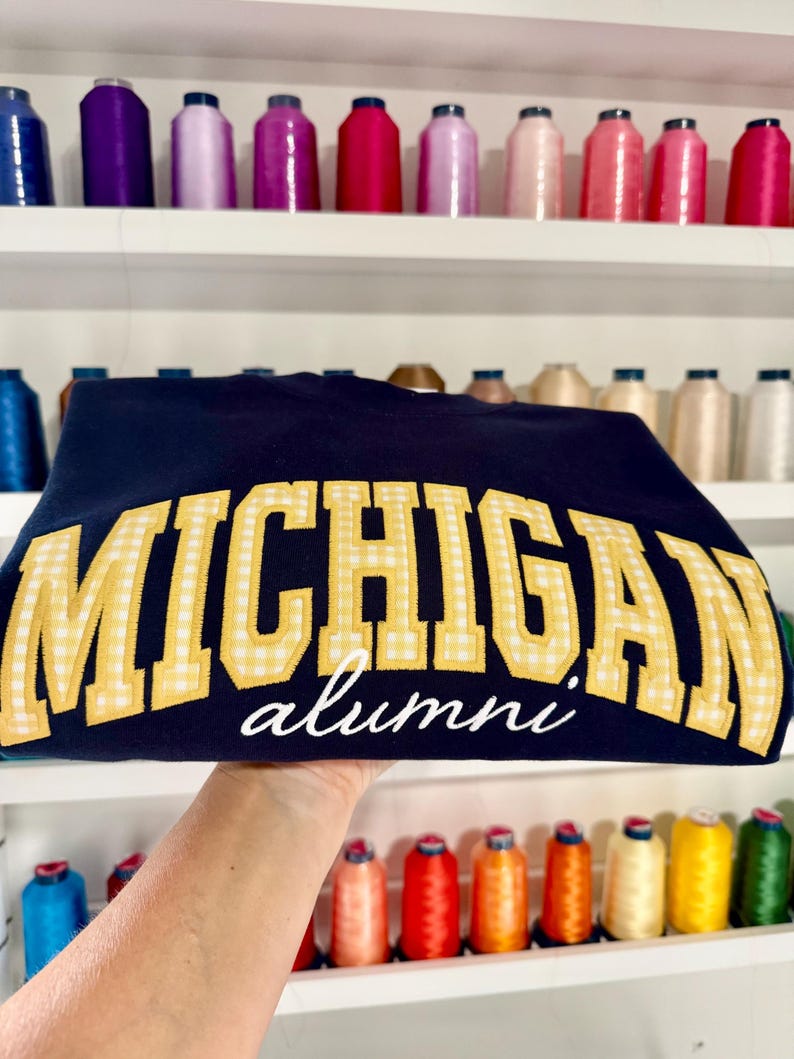 Custom Gingham Embroidered College Sweatshirt Sleeve Custom Class Of Year Alumni Crewneck