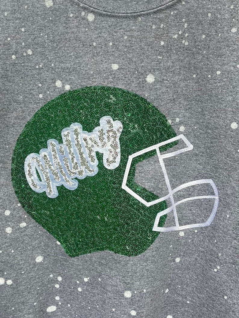 Custom Sequin Football Helmet Bleached Sweatshirt Sparkling Game Day Apparel
