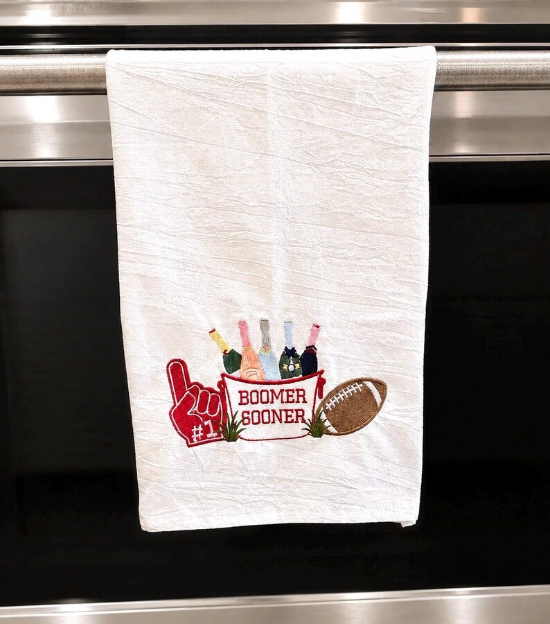 Custom Embroidered Game Day Tea Towel Champagne Ice Bucket Football Kitchen Towel Hostess Gift