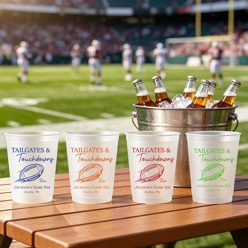 Custom Game Day Football Party Cups Personalized Tailgate Frost Flex Drinkware
