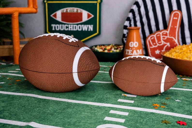 Football Shaped Snack Bowl with Lid Game Day Serving Dish Super Bowl Party Tailgate Candy Chip Holder