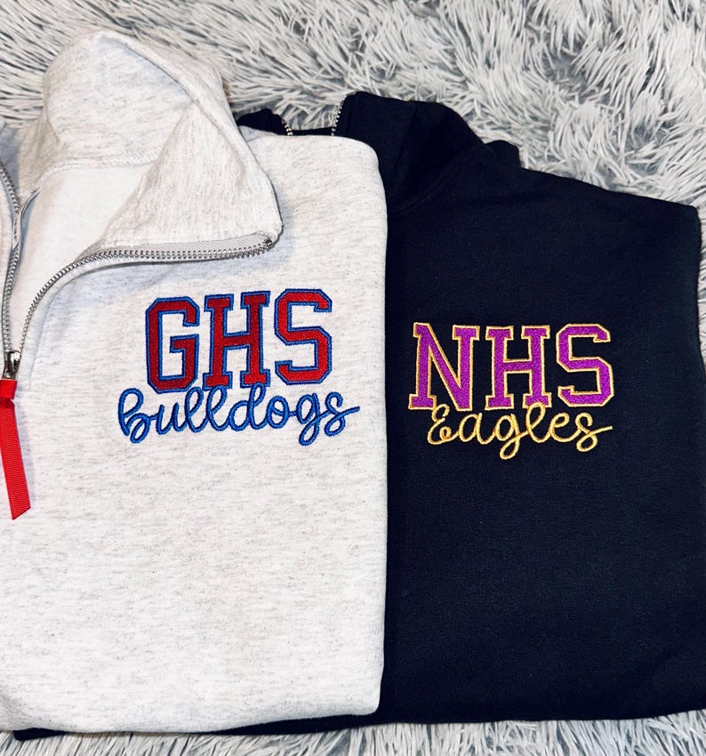 Custom Embroidered Half Zip Sweatshirt Personalized School Mascot Apparel