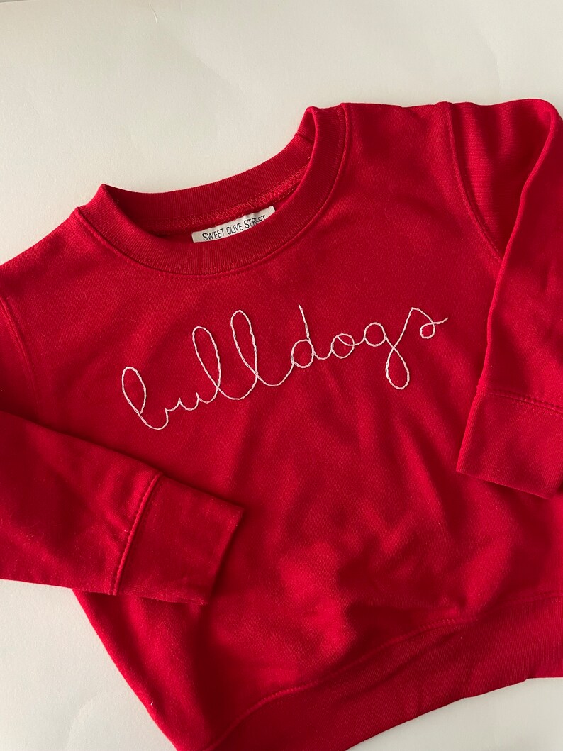 Custom Hand Embroidered Game Day Sweatshirt Personalized Cursive Team Name Crewneck Vintage Chainstitch Mascot Apparel