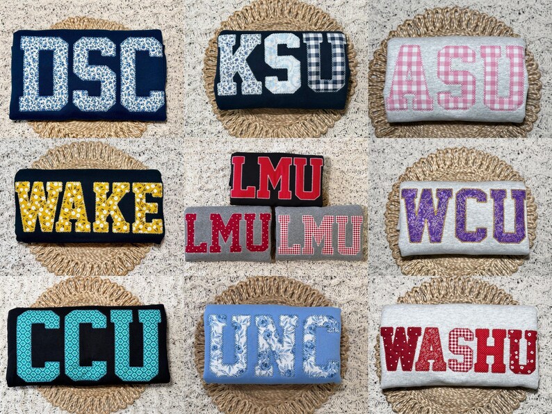Custom Stitched Applique Letter Sweatshirt Floral Fabric Patchwork College Crewneck