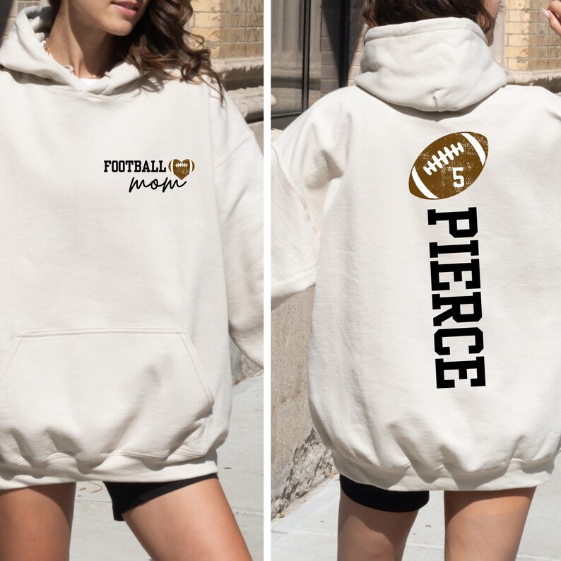 Custom Two-Sided Football Mom Hoodie - Personalized Name & Number Game Day Sweatshirt