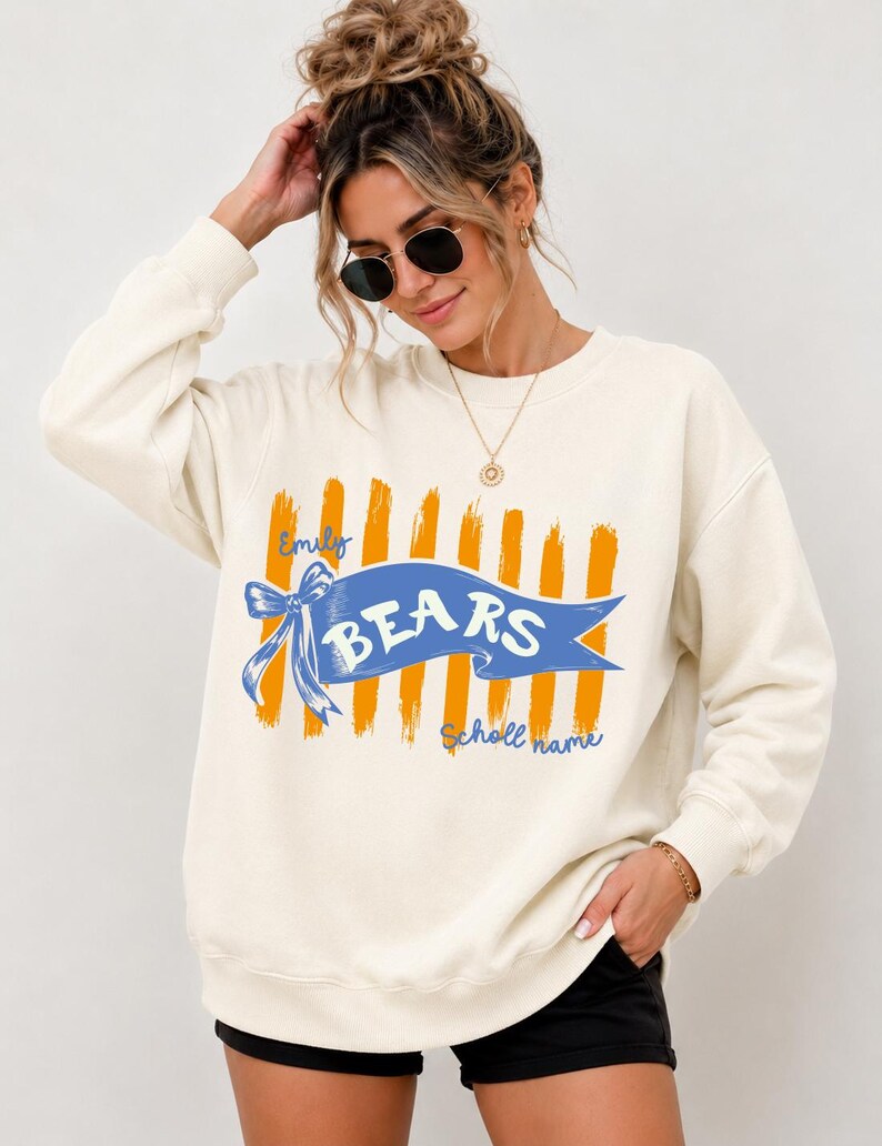 Custom Mascot Ribbon Banner Sweatshirt Personalized Bow School Spirit Crewneck