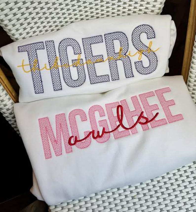 Hollow Mesh Outline Embroidery Custom School Mascot Crewneck For Stadium Tailgates